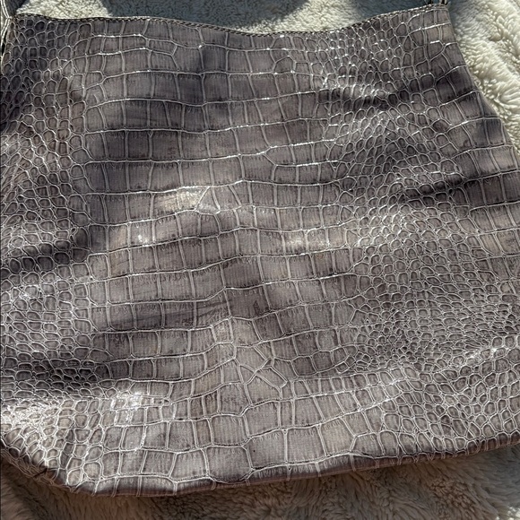 Crocodile Embossed Faux Leather Shoulder Bag Taupe Neutral | Textured Chic | - Picture 2 of 5